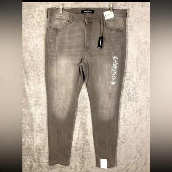 Express Jeans Gray Ankle Leggings High Rise Skinny Stretch - Picture 1 of 8
